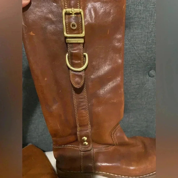 COACH Weslyn Whiskey Genuine Leather Buckle Tall Riding Boots size 7 - Picture 11 of 14